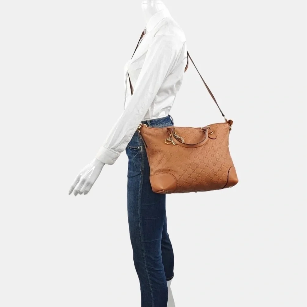 Authentic GUCCI Guccissima Large Heart Bit Charm Top Handle Satchel Bag Peach